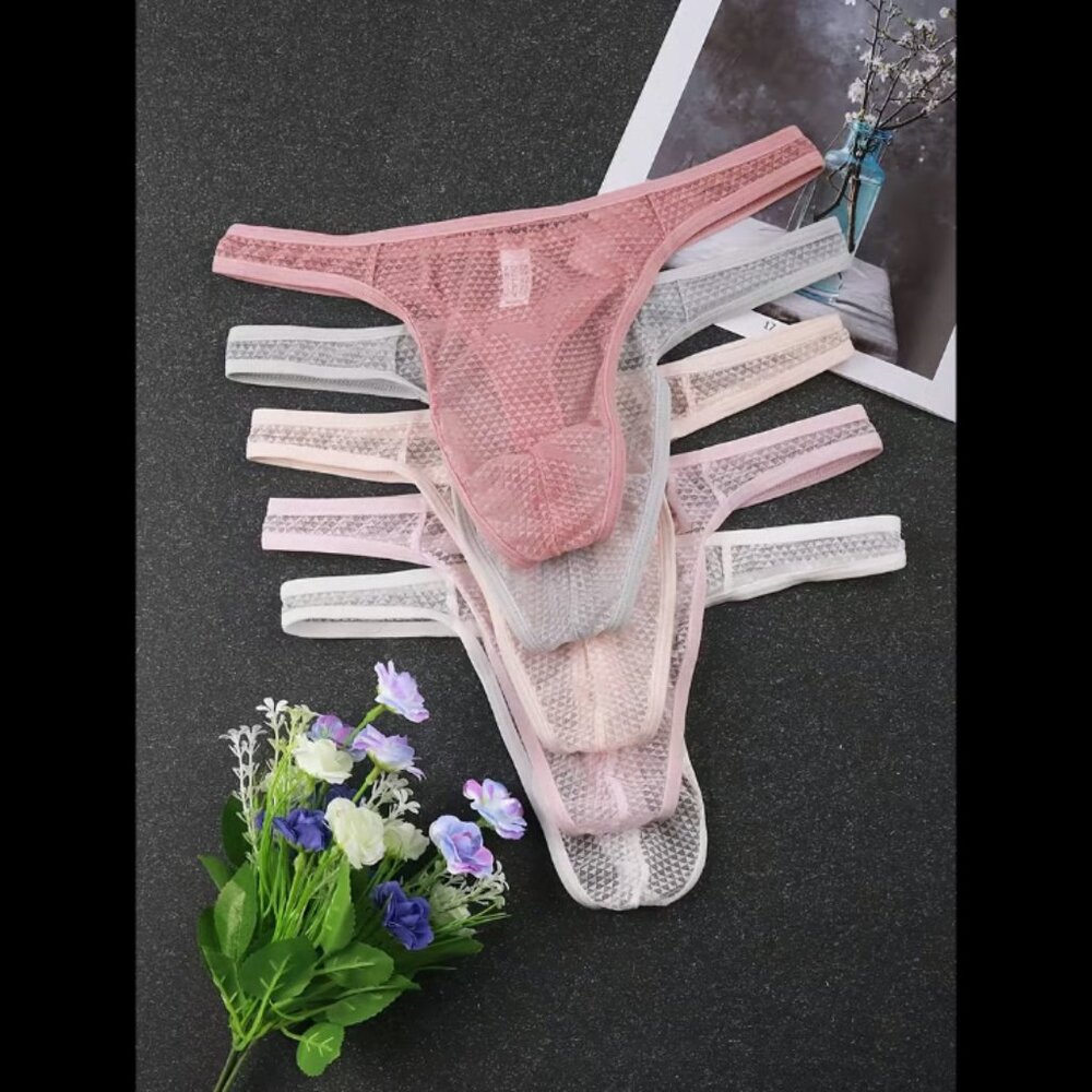 5 Men's Lace See-Through Sexy Breathable Thong Underwear
